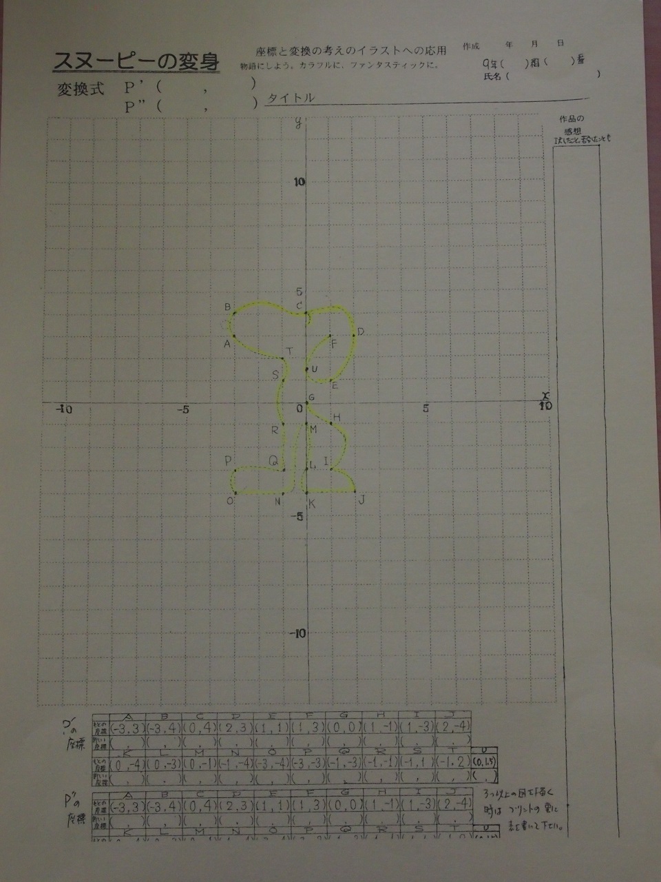 数学を使って スヌーピーの絵 を描く 中3 9年 数学b授業レポート スヌーピーの変身 トピックス 中学校 明星学園 中学校 明星学園